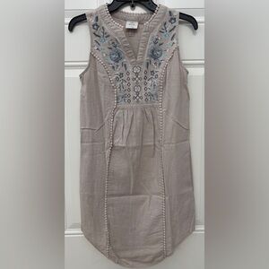Knox Rose Embroidered Boho Tank Dress Size S Taupe Sleeveless V-Neck Like New
